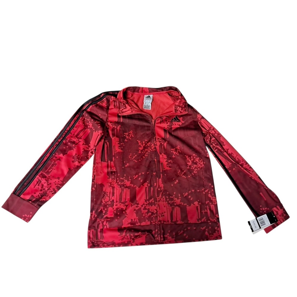 Adidas Track Jacket Boys Large 14/16 Red Camo Full Zip Regular Fit Soccer